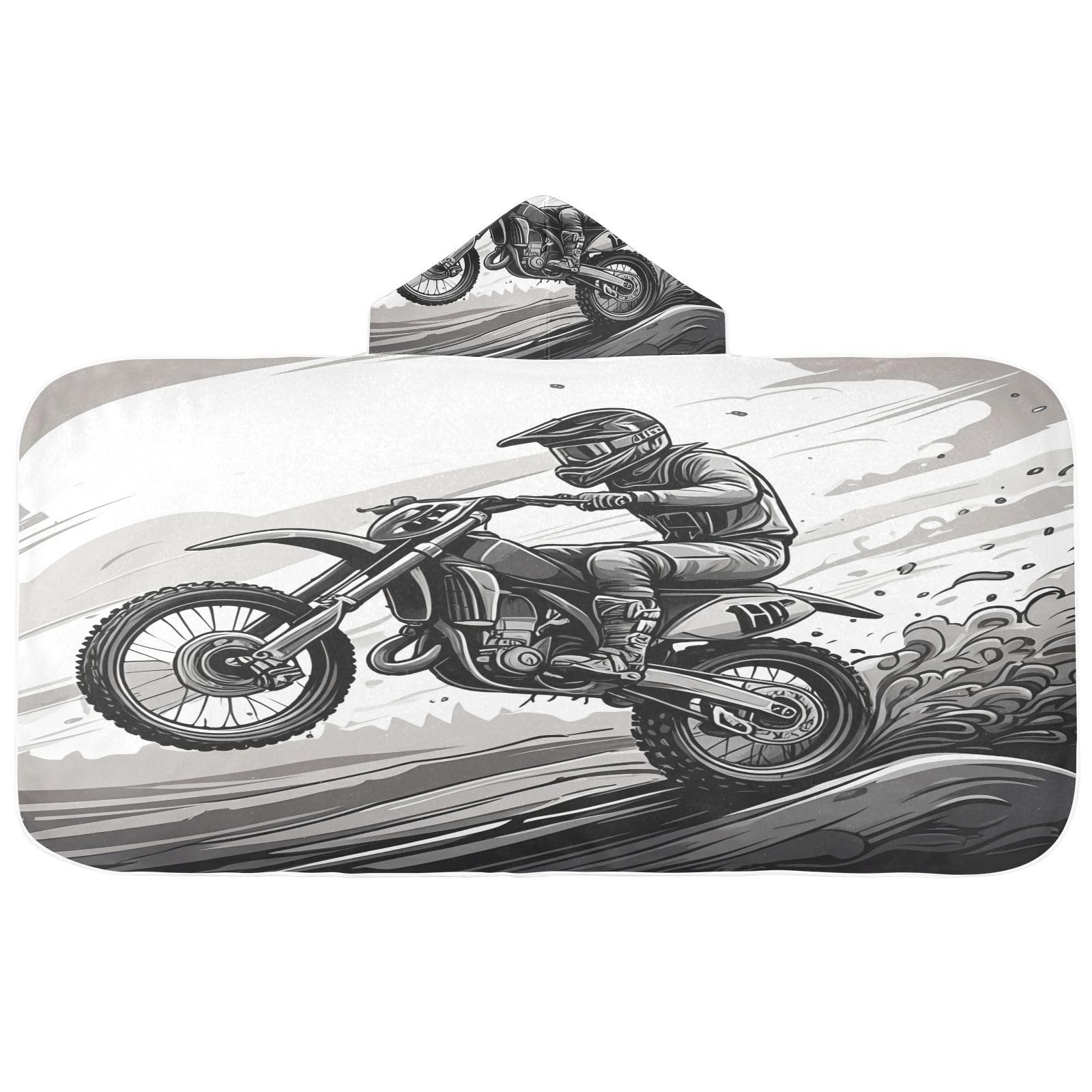 Nesatuwa Hooded Towel for Kids,Grey Style Motorcycle Rider Kids Beach Bath Towels Soft Absorbent Quick Dry Poncho Towel for Girls Boys
