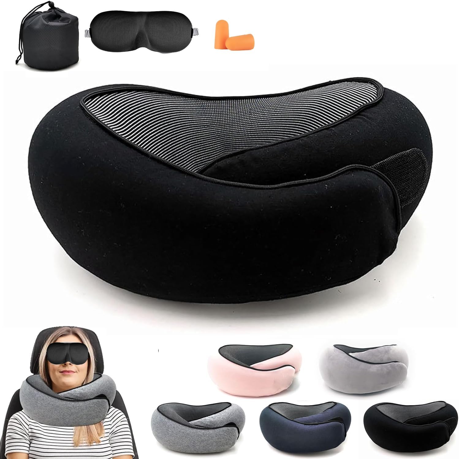 Chulovs Travel Neck Pillow, Memory Foam Travel Neck Pillow, 360 Degree Comfort and Breathability, Airplane Travel Cervical Pillow (Black)