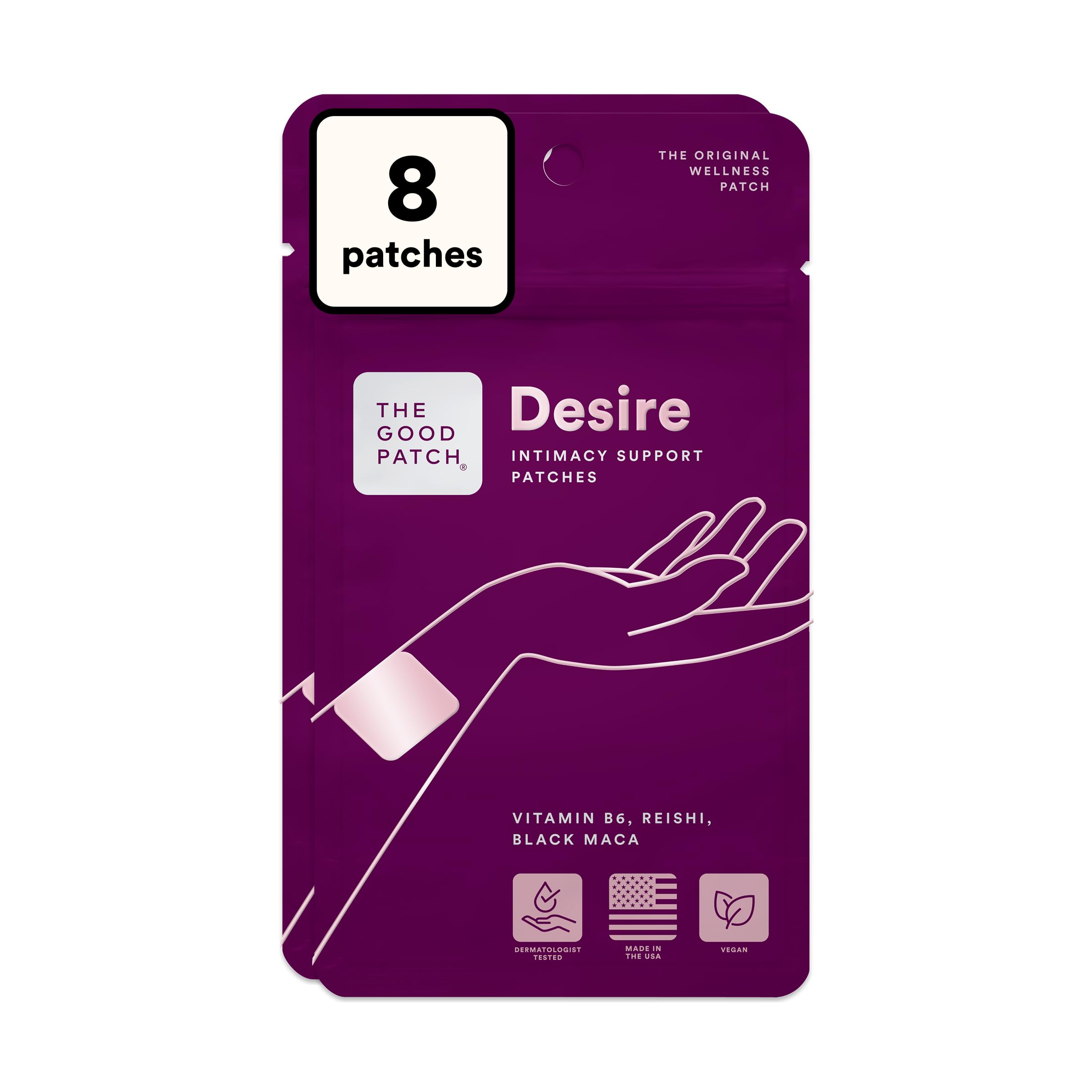 The Good Patch Suplemento para Bem-Estar Sexual em Adesivo com Vitamina B6, Reishi, Maca-Preta e Ginseng Panax — 8 adesivos
