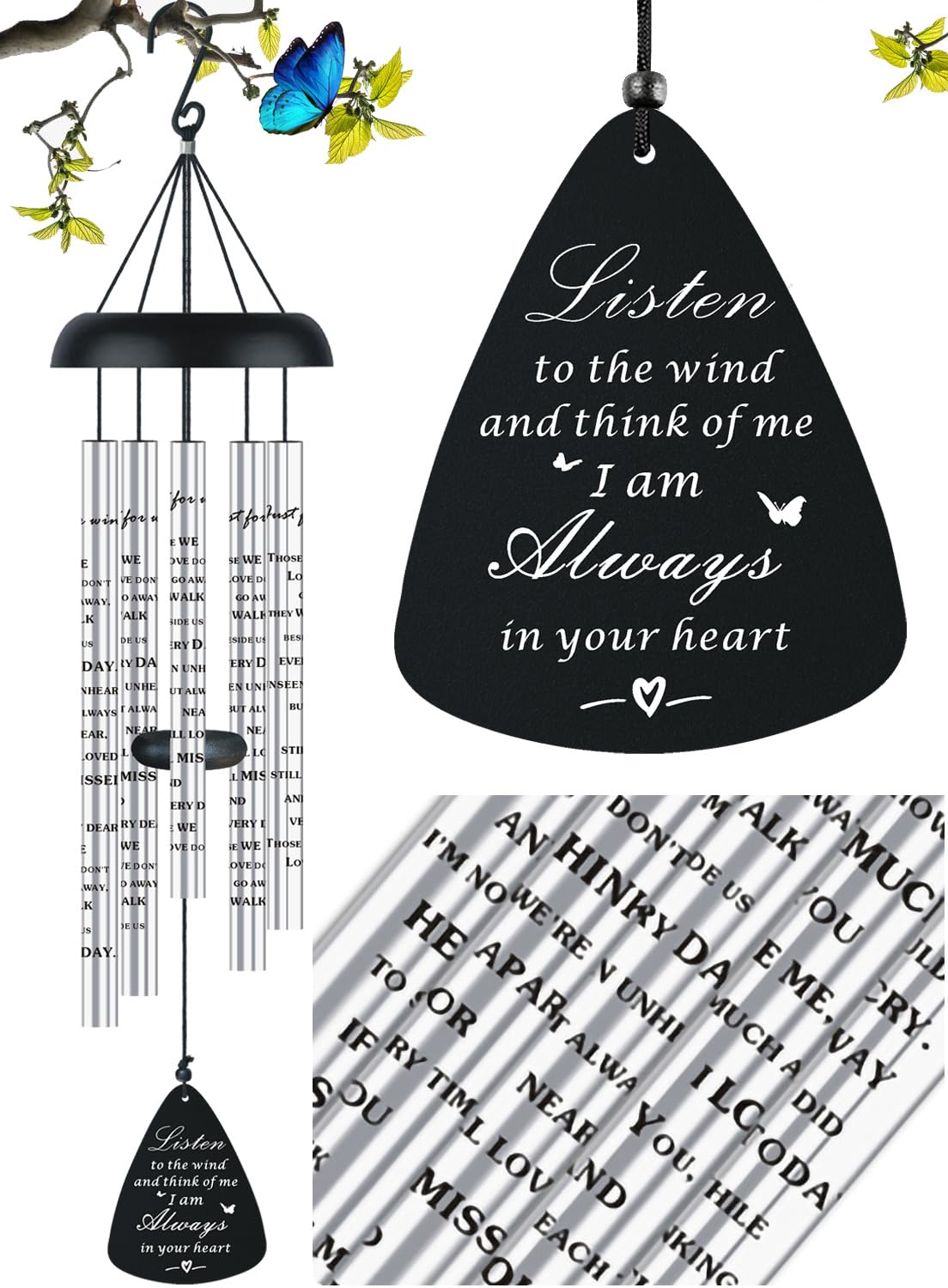 Sympathy Memorial Wind Chimes for Loss of Loved One Prime, Sympathy Gift Baskets Windchimes in Memory of A Loved One Condolence Grief Funeral Bereavement Memorial Gifts for Loss of Father Mother, 32"