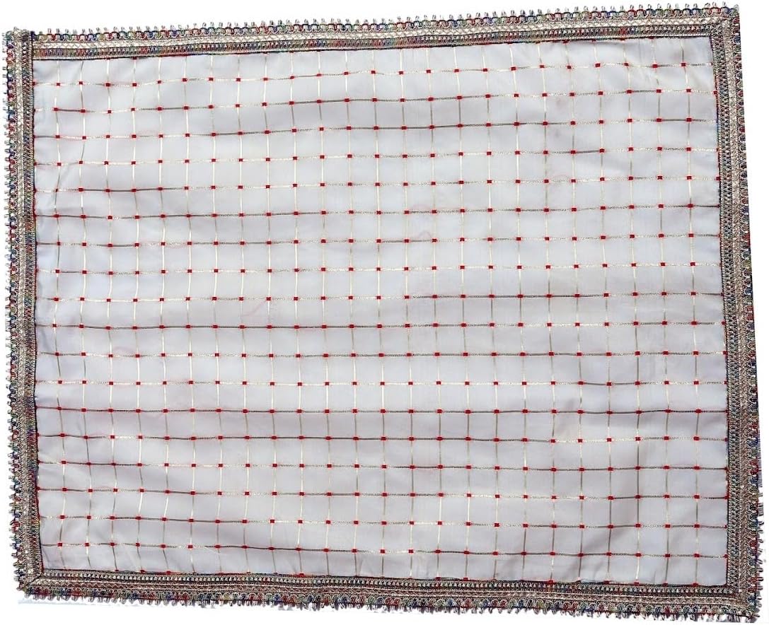 Cloth, Aasan for Pooja & Mandir,Silk puja Asan Silk Cloth, 18X24 INCH (45X60 CM)(White Check) Pack of 1 (White Check, 18X24 INCH (45X60 CM)) ((White Check))