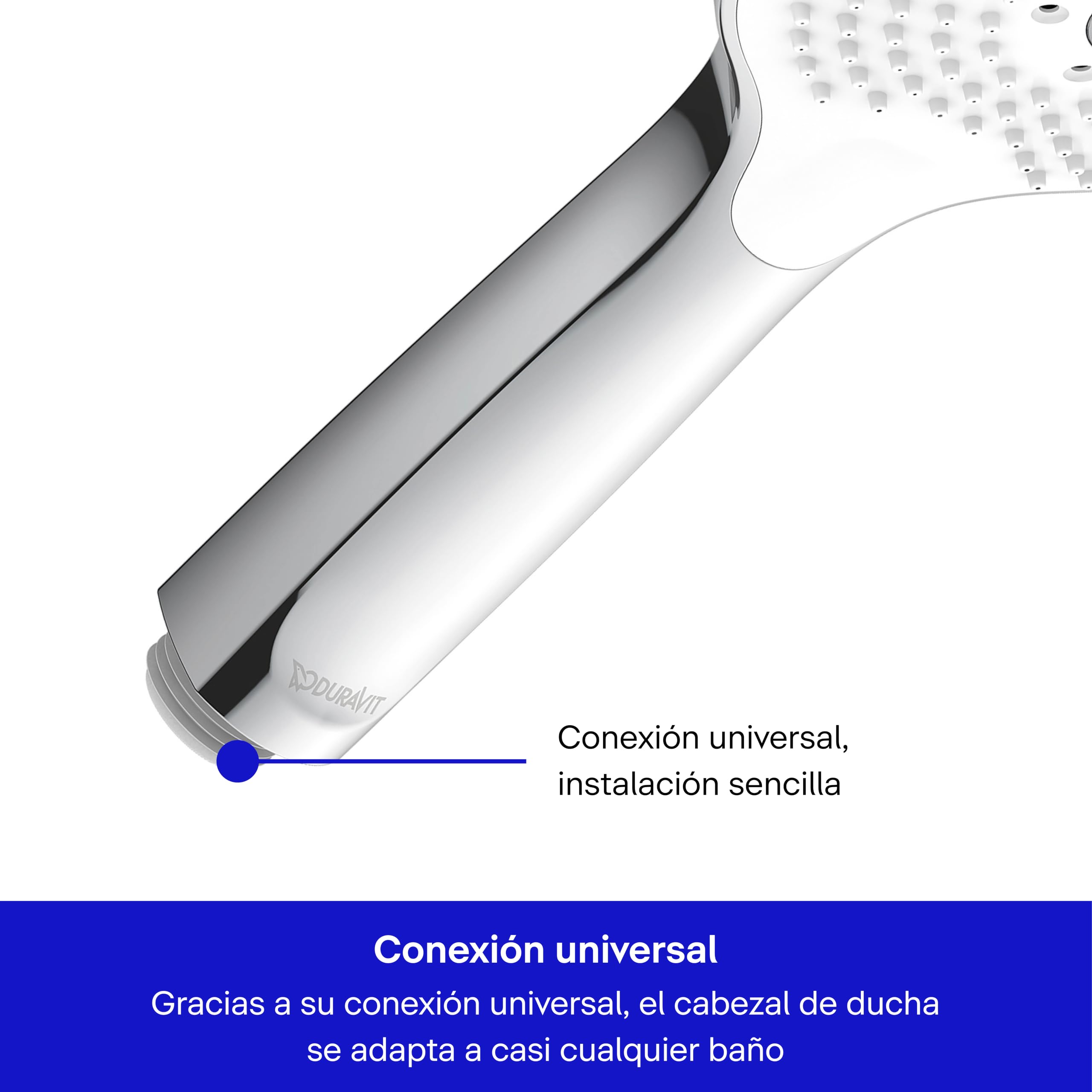 Duravit Universal ducha de mano, cabezal de ducha con 3 tipos de chorro (Rain, Pulse, Mono), ducha manual redondo (Ø 120 mm), con toberas de silicona fáciles de limpiar, cromo/blanco