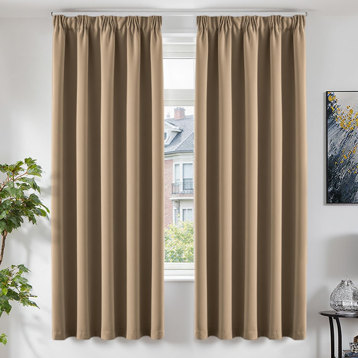TOPICK Blackout Curtains for Bedroom, Thermal Pencil Pleat, W46xL72, Taupe