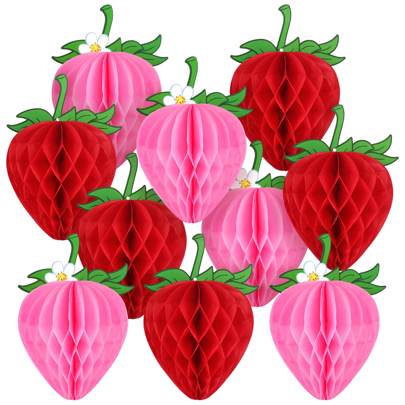 Fraise en nid d'abeille lot de 14 boules en papier rouge et rose de 15,2 cm pour fete