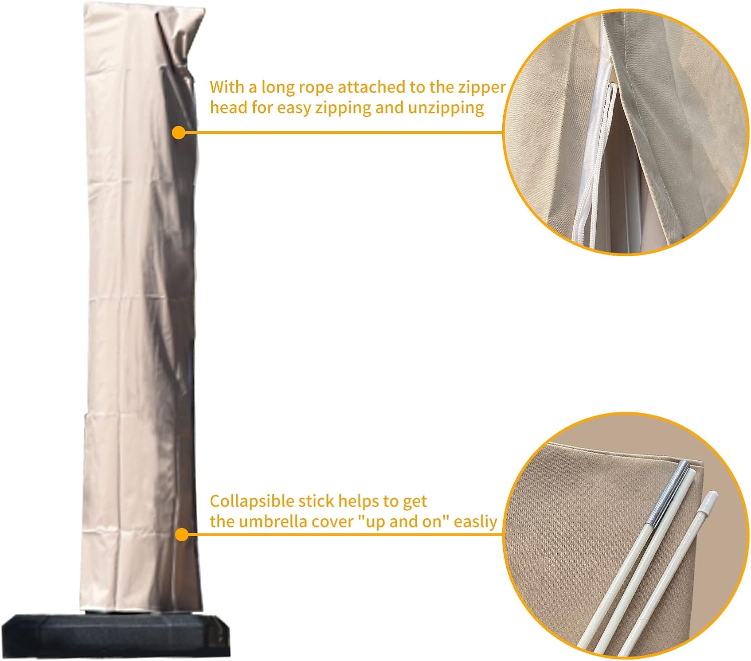PURPLE LEAF Small Patio Umbrella Parasol Cover UV Resistant Outdoor Offset Cantilever Umbrella Cover with Zipper and Rod, Terra