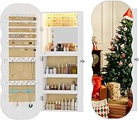 HNEBC LED Jewelry Armoire Cabinet: Lockable Wall/Door Mount Full Length Mirror Organizer with Lights, 42.5" Tall Storage
