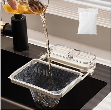 Sink Drain Strainer 2025 New Suction Cup Sink Kitchen Net Strainer Colander Collapsible Corner Sink Strainer Over for Food Waste Filtering Kitchen Leftover Have Mesh Bags White, Filter 50Pcs