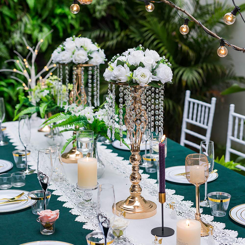 Sziqiqi Jarrón de Oro 49cm para Mesas Centro de Mesa de Boda, 2 Piezas Flor de Metal Cristal Decorativo para Fiesta Aniversario Ceremonia Fiesta Cumpleaños Evento Mesas De Recepción