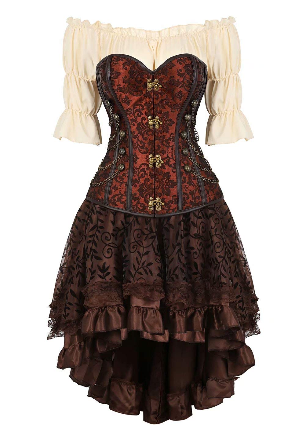 Josamogre Steampunk Korsett Unterbrust Kleid Corsage Corsagenkleid korsettkleid Damen Korsage sexy top Set Gothic Pirat Frauen