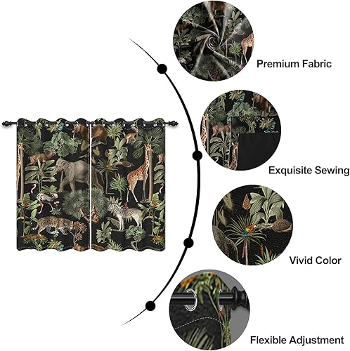Miniatura 3 de Umpoo Cortinas opacas de 42 x 84 pulgadas diseño de animales de la selva vida silvestre elefante jirafa safari salvaje bosque verde para sala de