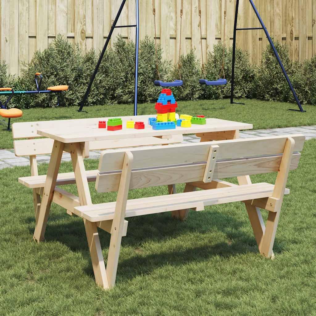 Tavolo da Picnic in Legno di Abete Massello con Panche Integrate 2 in 1 per Bambini, Set per Giardino e Spazi Esterni con Foro Ombrellone e Struttura Stabile a Forma W