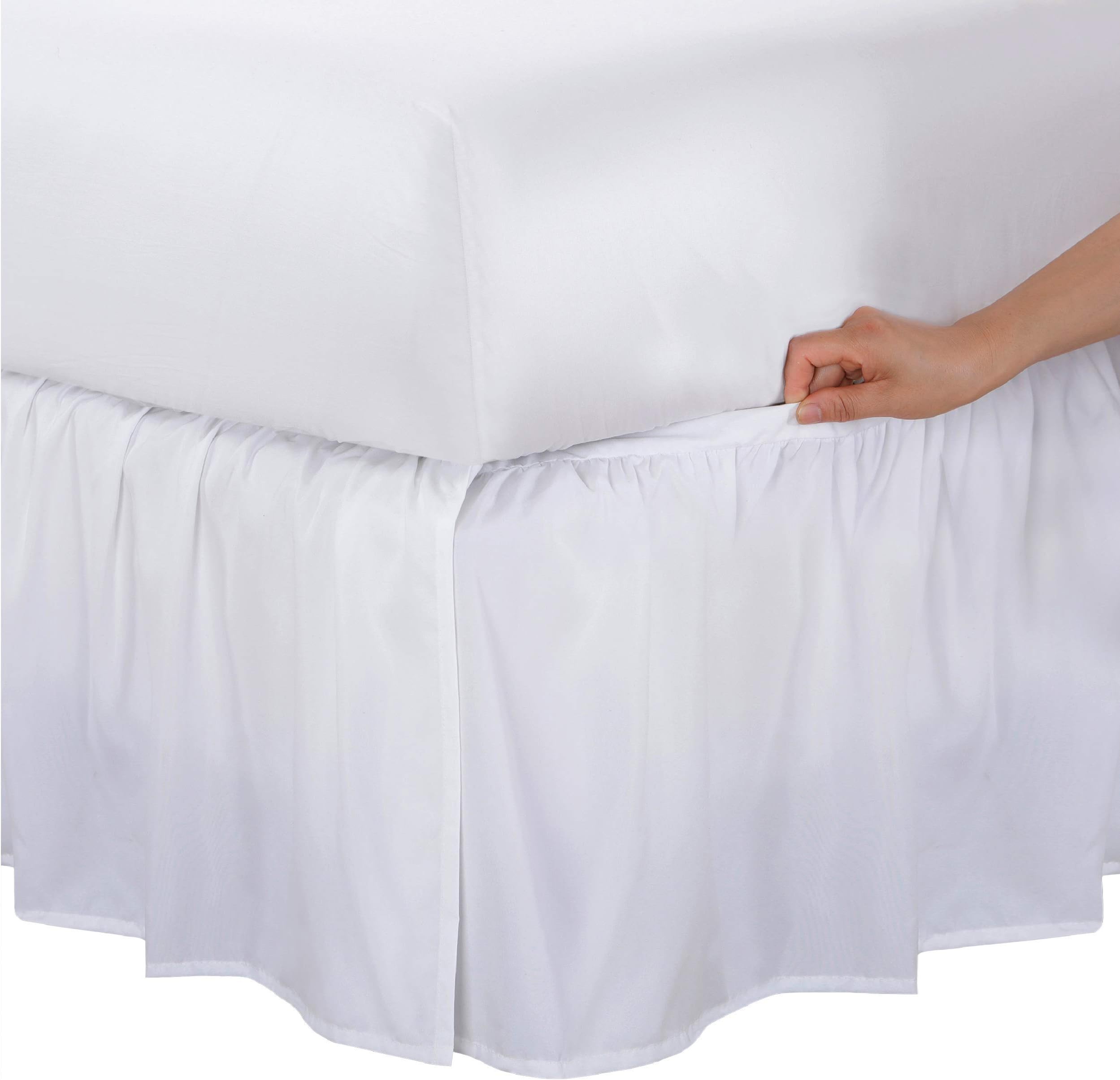 Bed Maker's Never Lift Your Mattress Microfiber Wrap-Around Skirt, Gathered Ruffled Style, Classic 14 Inch Drop Length, Queen, White