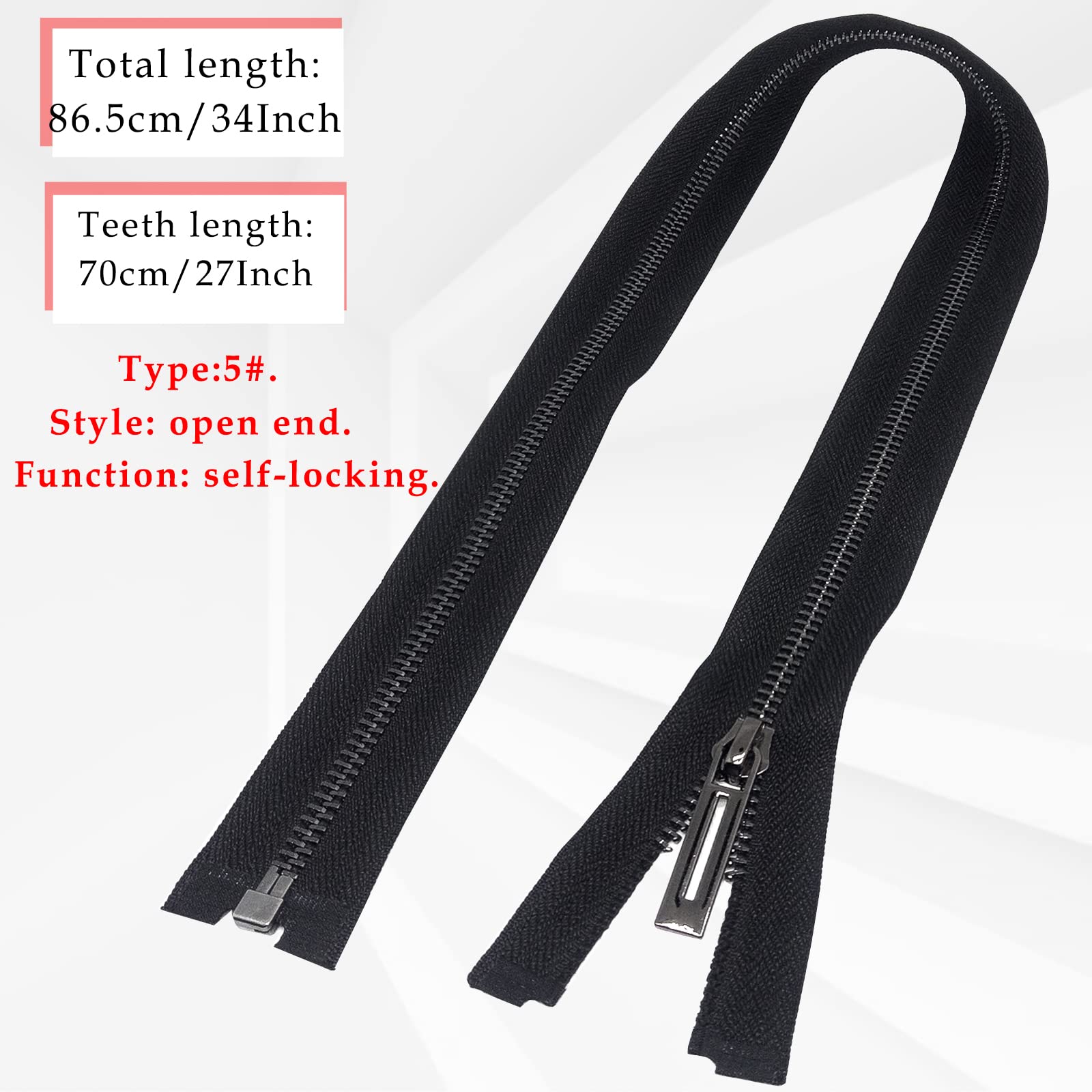 Metall-Reißverschlüsse Offenes Ende – Y-Zähne, Schwarz, 2 Stück (ca. 86,5 Cm) | Für Jacken, Mäntel & Nähprojekte