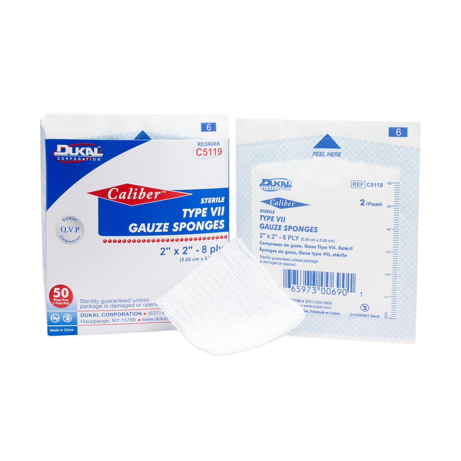 Dukal Gauze Sponge, Type VII, Sterile, 8-Ply Premium, 2" x 2" (Pack of 3000)