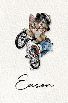 Eason Cahier personnalis  avec pr nom Eason | Cadeau danniversaire pour enfant, gar on, homme, copain ... | Chat   bicyclette | 110 pages lign e, Petit Format 6x9 pouces 15,24 x 22,86 cm