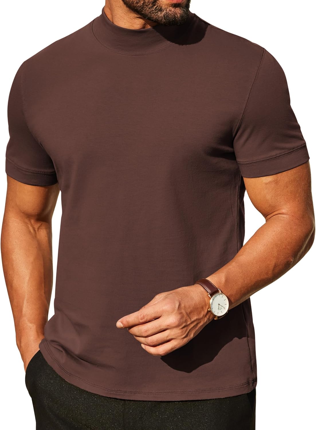 COOFANDY Mens Mock Turtleneck Shirts Casual Premium Cotton Short Sleeve Shirt Basic Half Neck T-Shirts
