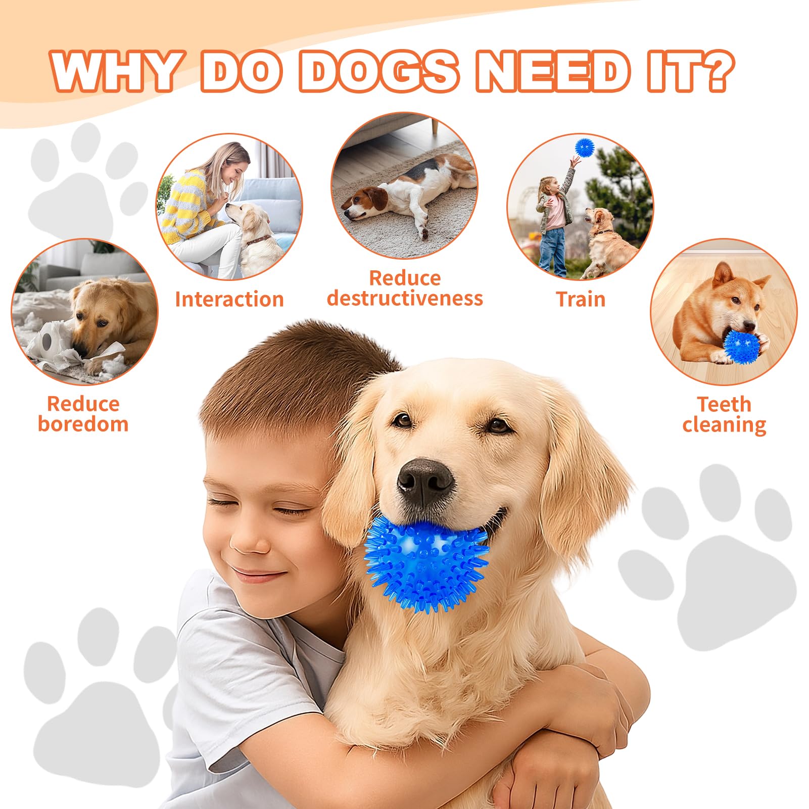 4 Pack Squeaky Dog Ball Toys, Dogs Chew Spiky Ball, balles couinantes pour Chiens, Jouet de Piscine pour Chien Flottant, Jouets à mâcher de Chien pour l’Ennui