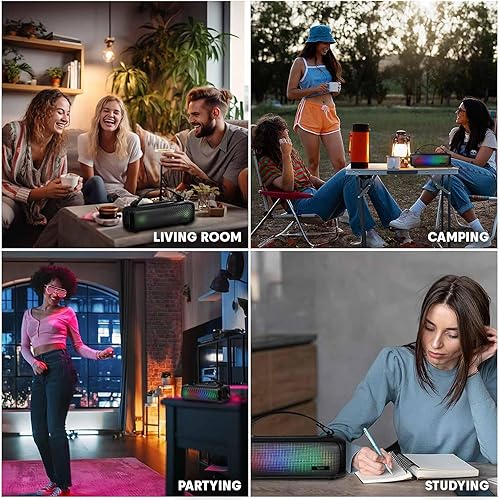 Miniatura 7 de Tyler Altavoz Bluetooth inalámbrico Iluminación RGB de largo alcance recargable Boombox USB MP3 AUX entradas FM Radio sonido y graves correa de