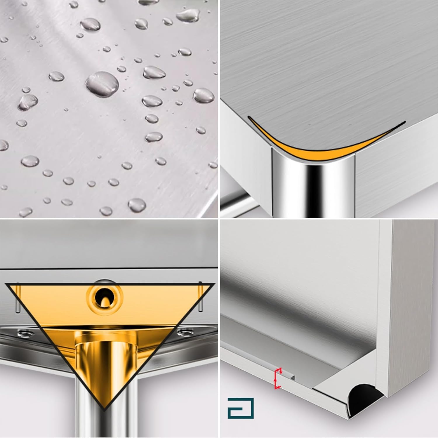 Double Stainless Steel Workbench with Rounded Corners Commercial Prep Table to Avoid Bumping Metal Table for Home Kitchen Open Storage Shelf Multifunctional Workbench Sturdy and Stable