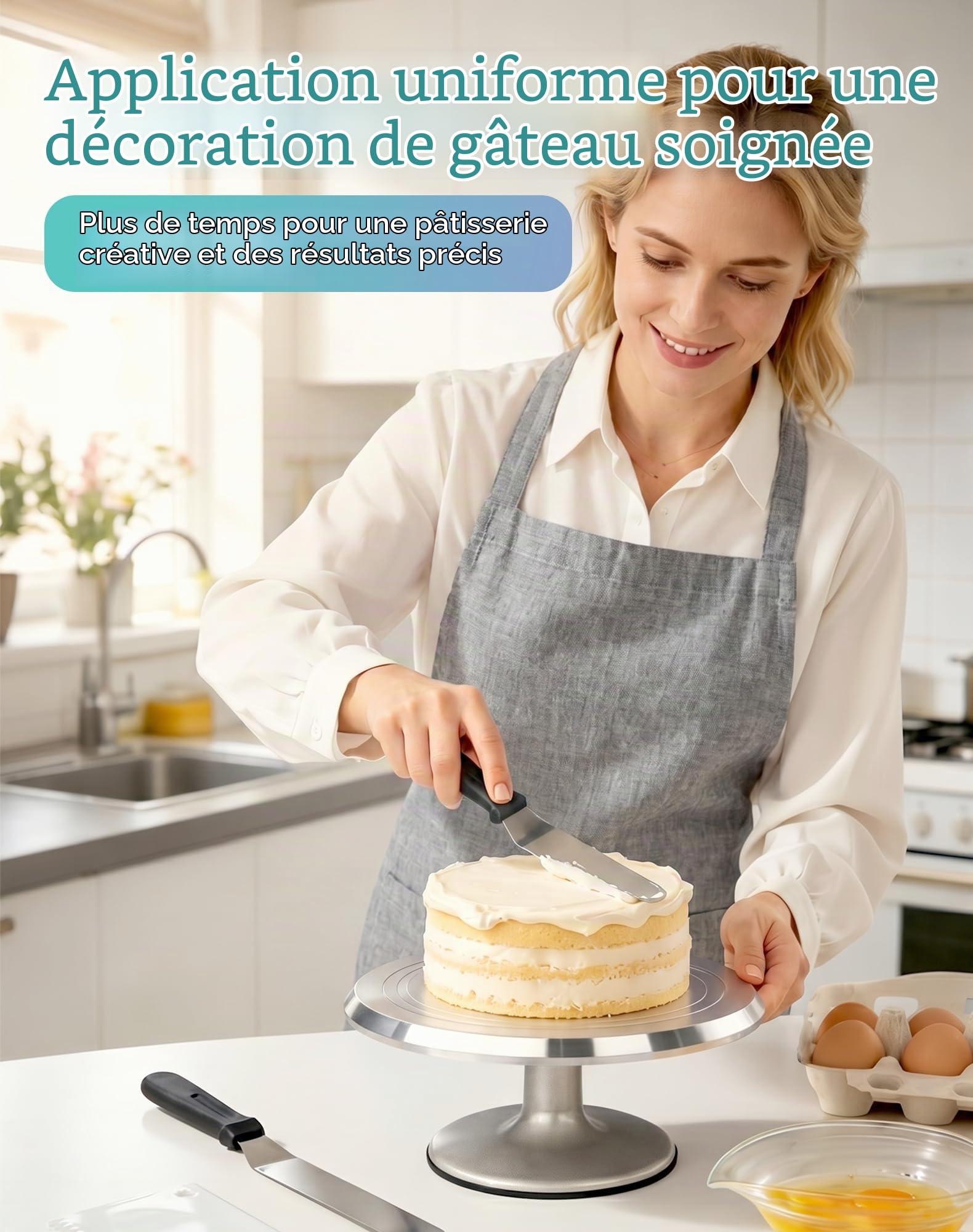 Plateau Tournant en Aluminium de 30 cm – Set Complet avec Rotation Silencieuse à 360° et Base Antidérapante pour la Décoration de Gâteaux