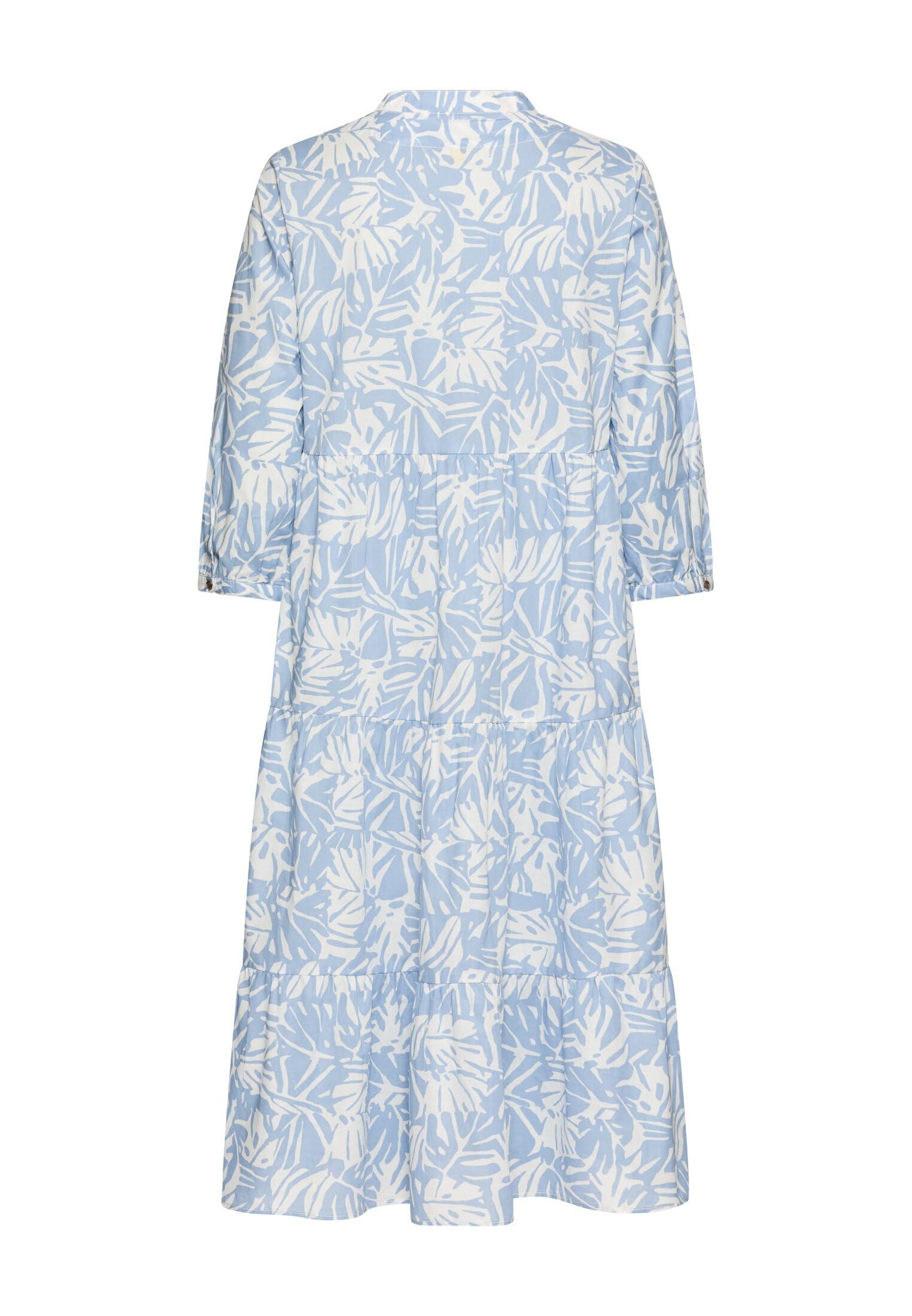 camel active Damen Sommerkleid mit Allover-Print | Mittellanges Kleid mit 3/4 Ärmel, Print, V-Ausschnitt und einem schicken Stehkragen für Alltag und Freizeit