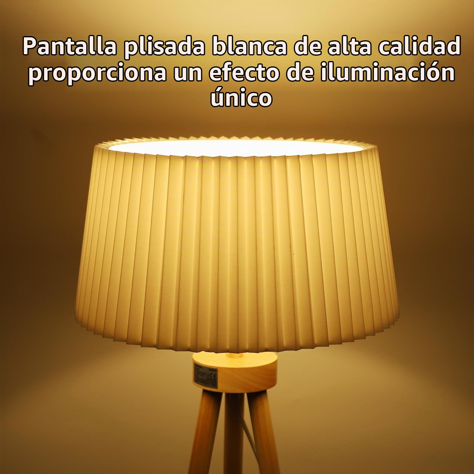 Aigostar Lampara de Pie Salon de Madera Trípode, Lampara Pie Retro con Plisada Pantalla Blanca de Lino e Interruptor de Pie, Compatible con Bombillas E27(Max.60W), Madera Maciza, Estilo Nórdico