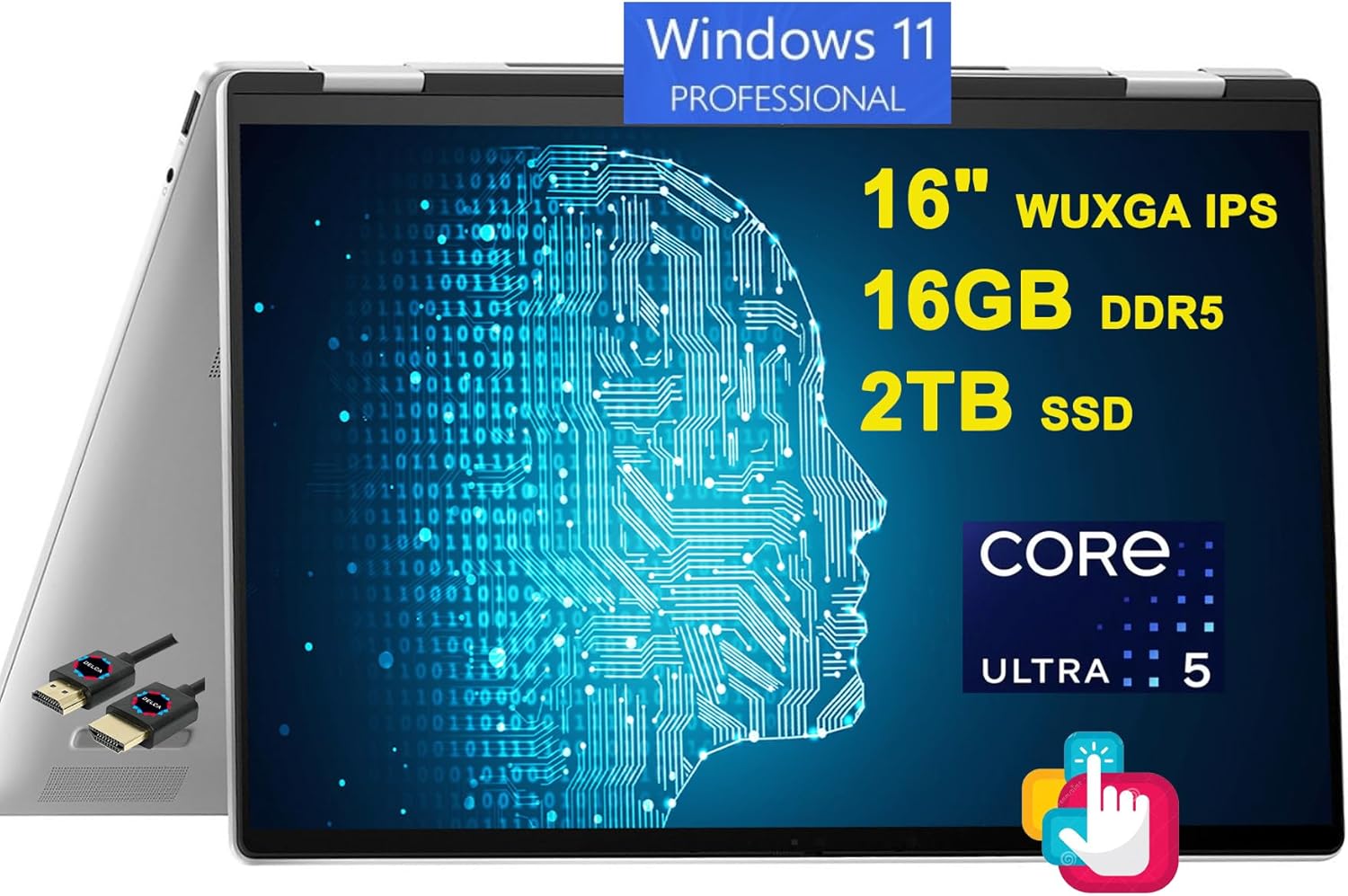 HP Envy x360 2-in-1 AI PC Laptop | 16" WUXGA IPS Touch | Intel 12-core Ultra 5 125U (>i7-1335U) | 16GB DDR5 2TB SSD Backlit Thunderbolt USB-C Poly Studio Privacy Camera Win11Pro Silver + HDMI Cable