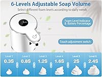 Vista 3 de Automatic Foaming Soap Dispenser 12.8oz, Rechargeable & 6 Levels Foaming Adjustable with Digital Display, Wall Mount, Waterproof, Touchless