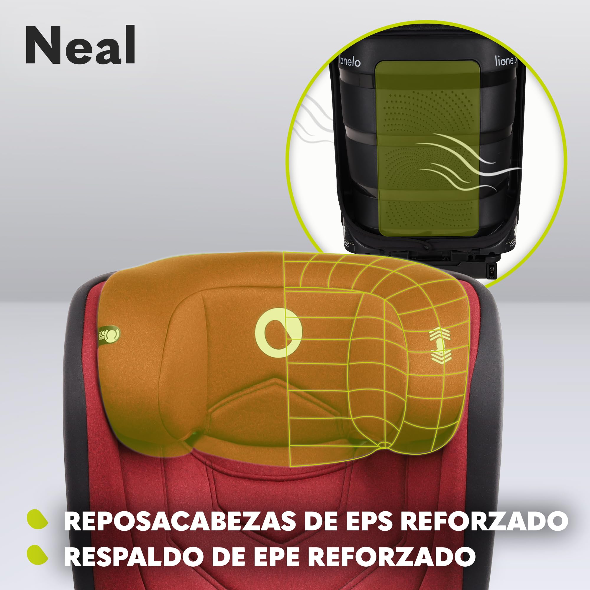 LIONELO Neal silla coche 15-36 kg grupo 2 3 Isofix i-Size protección lateral respaldo ajustable en 3-posiciones altura del reposacabezas ajustable sistema de ventilación