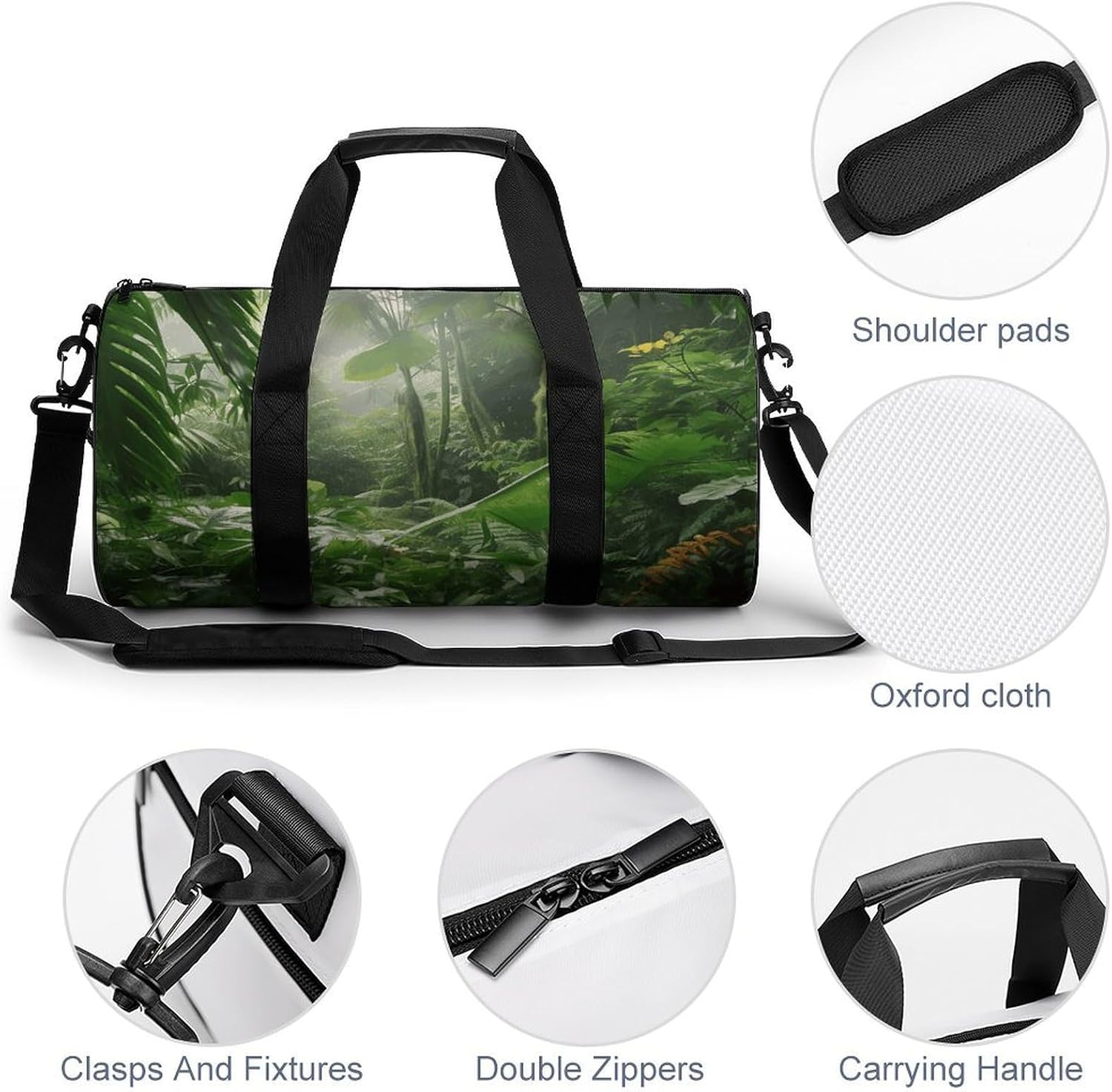 Tropical Rainforest Gym Bag Hand-held Fitness Bags Cylindrical Fitness Bag with Shoe Large Compartment Duffle Bags for Travel Sports Unisex image 5