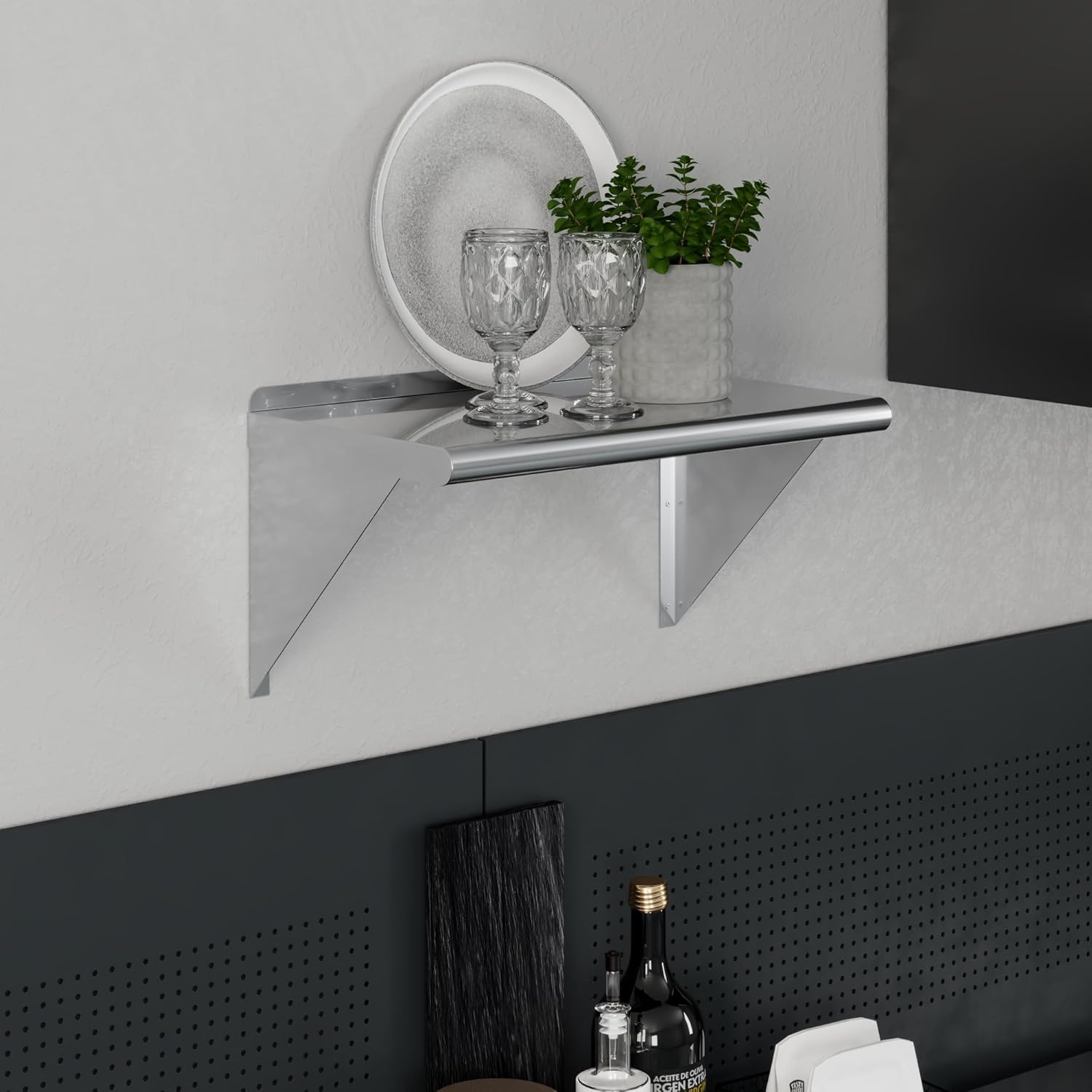 AmGood 14" Width x 24" Length | Stainless Steel Wall Shelf | Square Edge | Metal Shelving | Heavy Duty | Commercial Grade | Wall Mount | NSF Certified