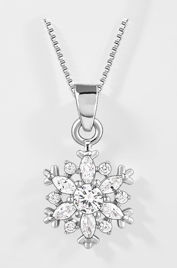 925 Silver Snowflake Necklace (Box Chain) | Gifts for Women & Girls | Authentic with Certificate & 6 Months Warranty