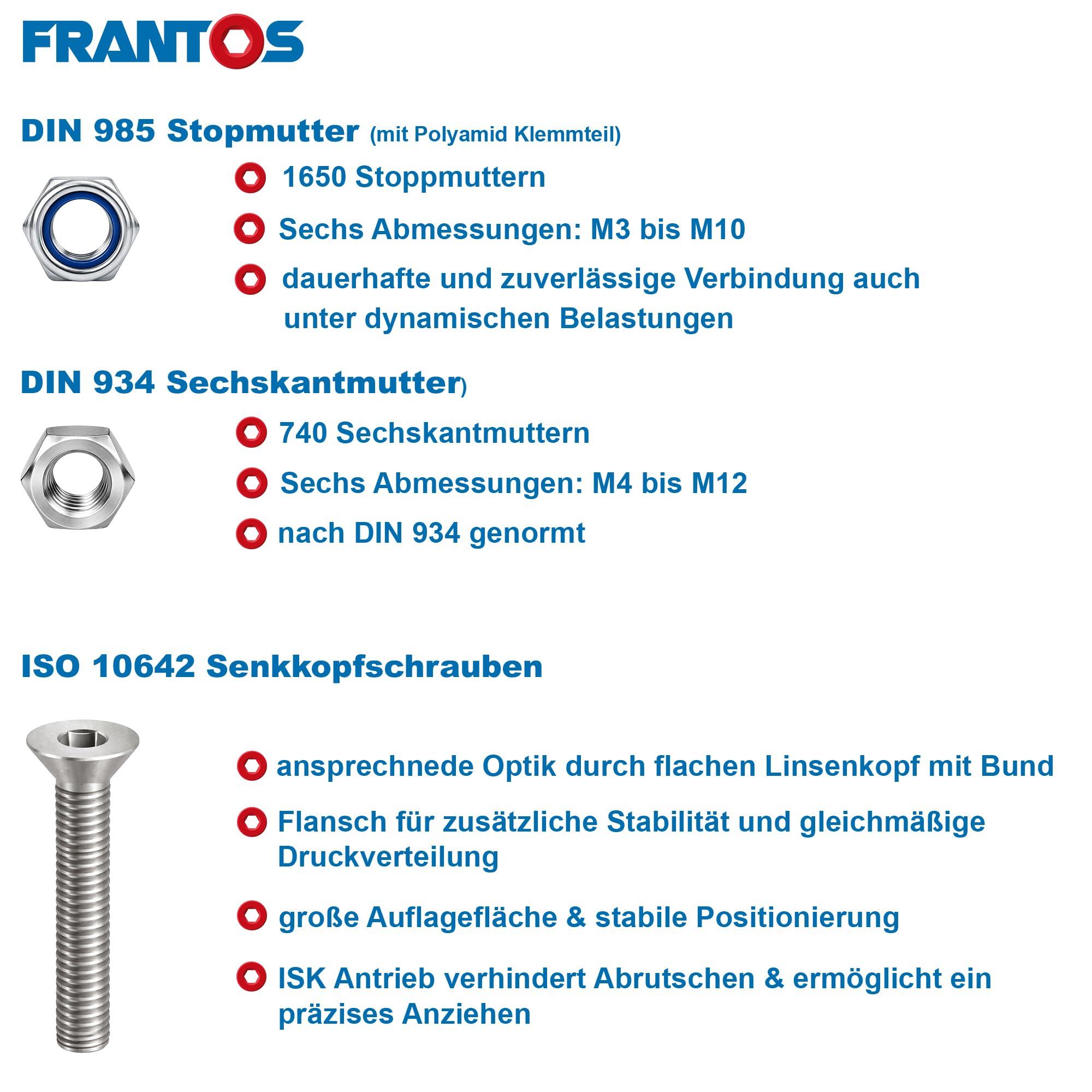 FRANTOS XXL Senkkopfschrauben + Muttern Set 2945-tlg (Edelstahl A2) in L-BOXX & L-BOXX Mini, Senkschrauben ISO 10642 DIN 7991, Sechskantmuttern DIN 934, Sicherungsmuttern DIN 985 INKL. Meterstab