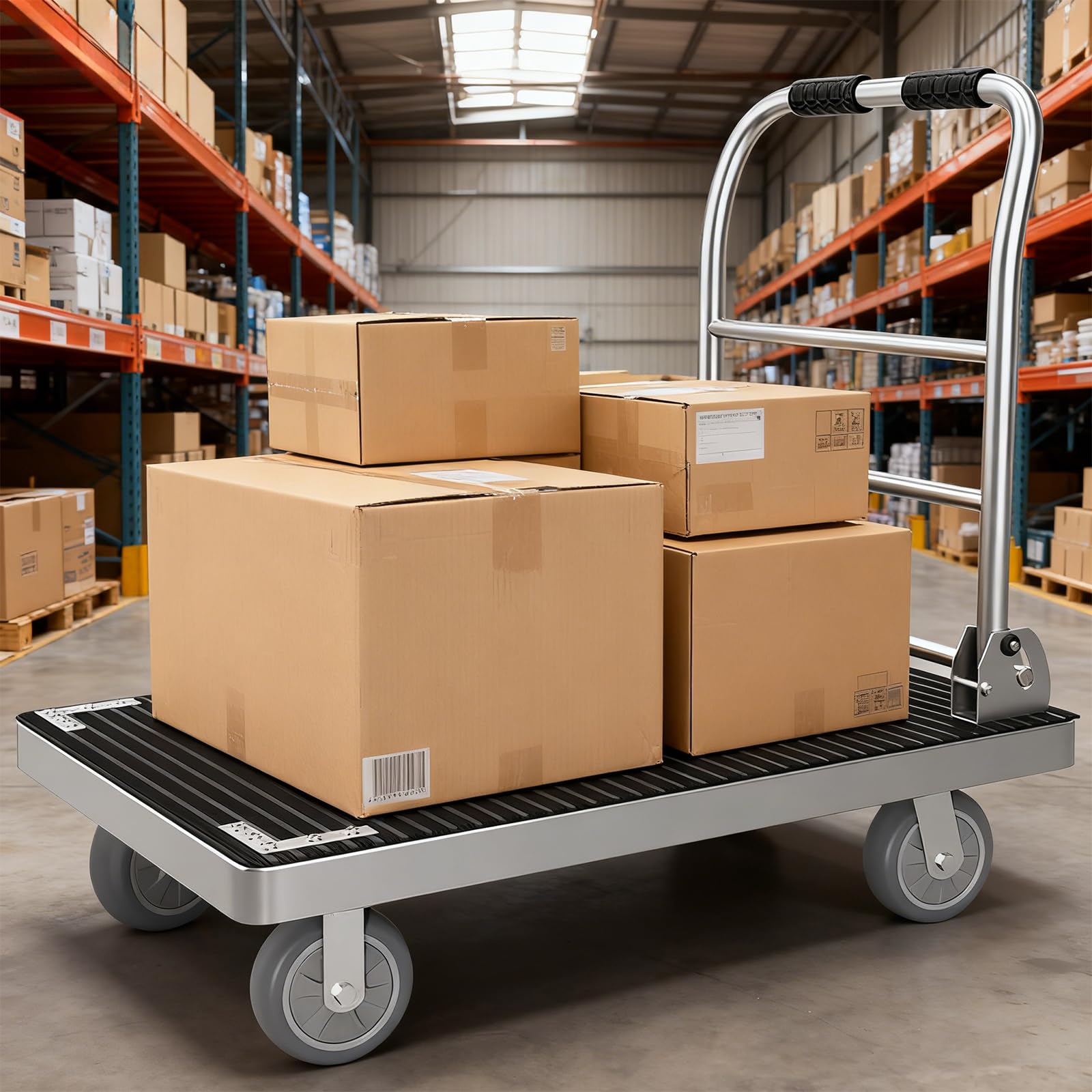Wytrzymały składany wózek na platformie, pojemność 600 kg, wózek magazynowy, idealny do ogrodów Stora i Packa Pickup – wszechstronny i użytkowy wózek