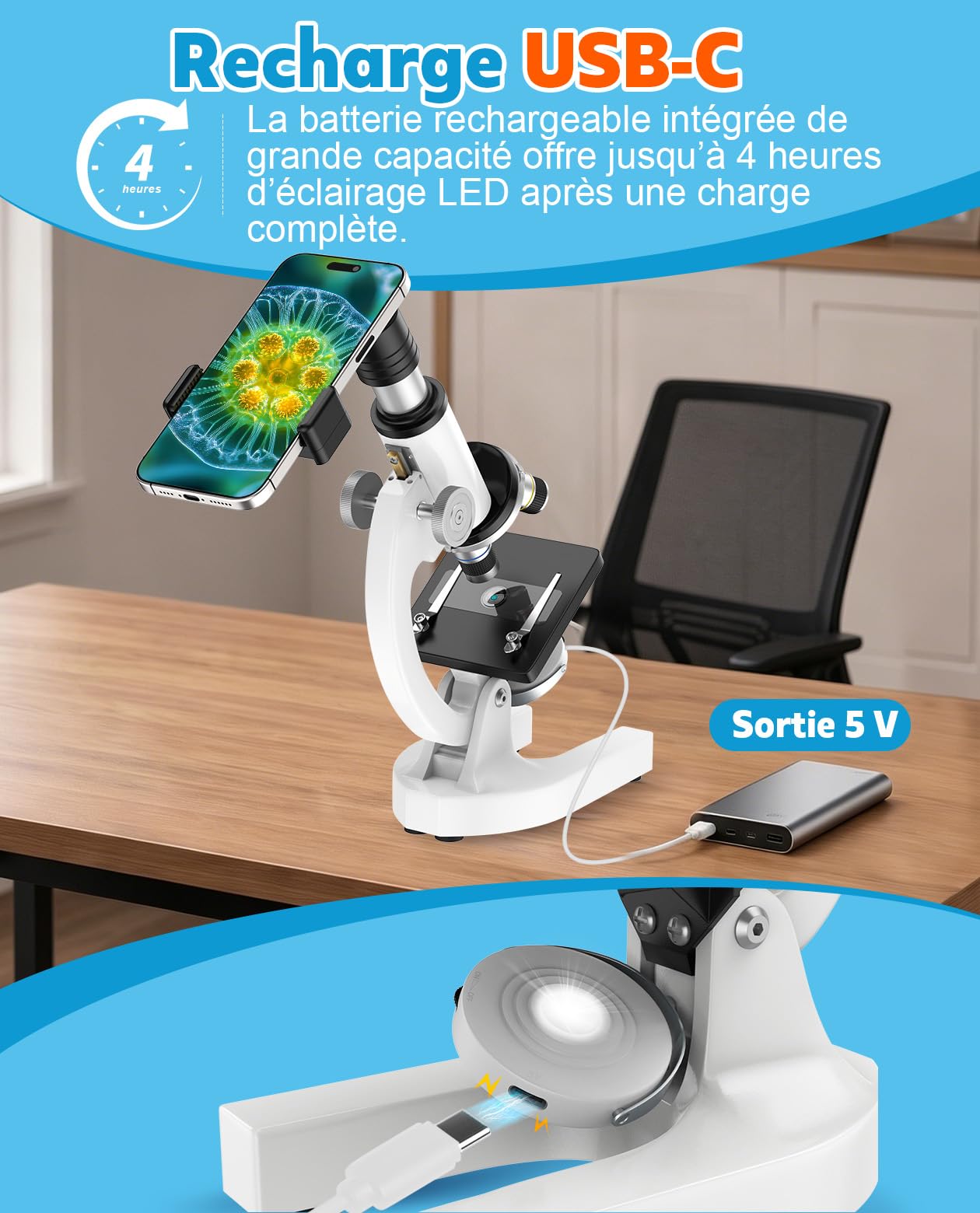 Microscopio 40X-2000X per Bambini Studenti Adulti: Microscopio Ottico Professionale per Lab, Casa e Scuola con Vetrini, Supporto per phone, Struttura in Metallo, Regalo Educativo per ragazzi 8-12