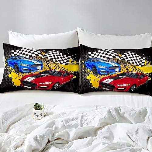 Miniatura 4 de Cool - Sábana bajera ajustable para auto de carreras de velocidad con estampado de cuadrícula en blanco y negro, ropa de cama de tela decorativa