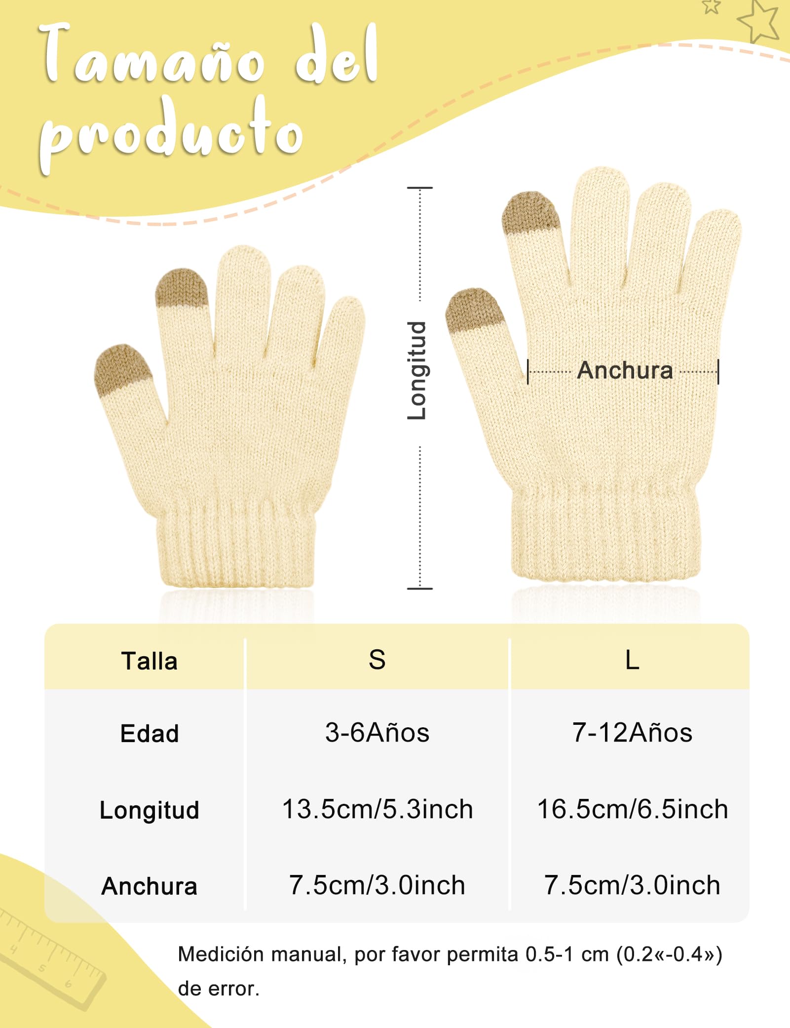 Kiiwah 2 Pares Guantes de Punto para Niños, Unisex Guantes de Dedos Completos Cálidos de Invierno, Guantes de Elásticos Mágicos de Otoño para Niños y Niñas