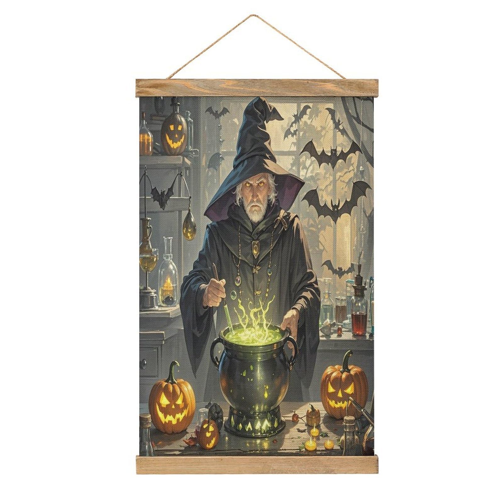 FekiLoot Magic Pumpkin Night Wall Art Poster Hanger Frame Linen Wall Art Decor Vintage Hanging Poster Hanging Wall Decor Rustic Retro Wall Art Print for Living Room Decor 20.4 X 13.1Inches