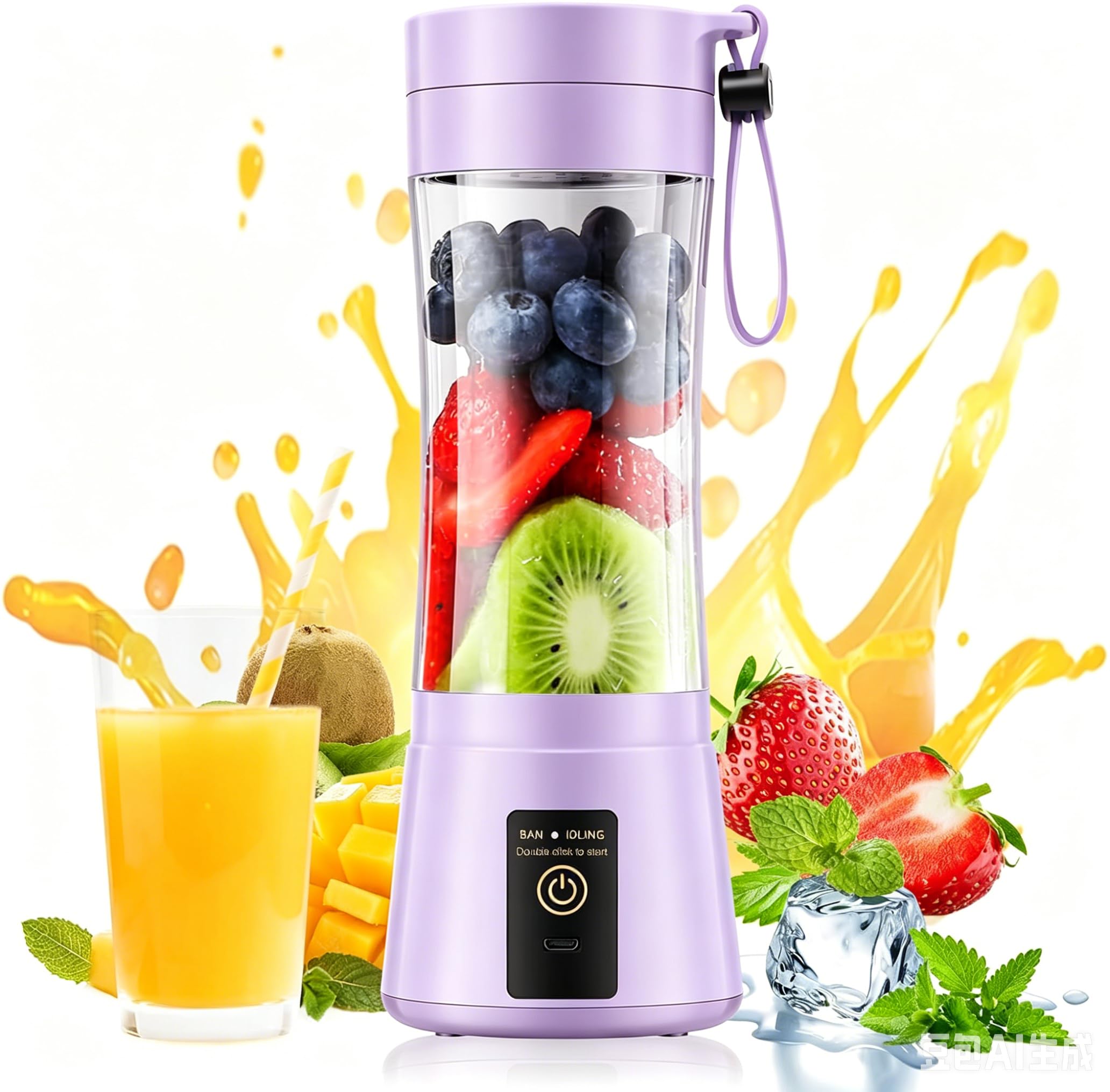 Portable Blender for Smoothies and Shakes - Mini Blender with 6 Stainless-Steel Blades for Powerful Mix， Juicer with 380Ml Travel Cup for Picnic/Gym/Office-image-27