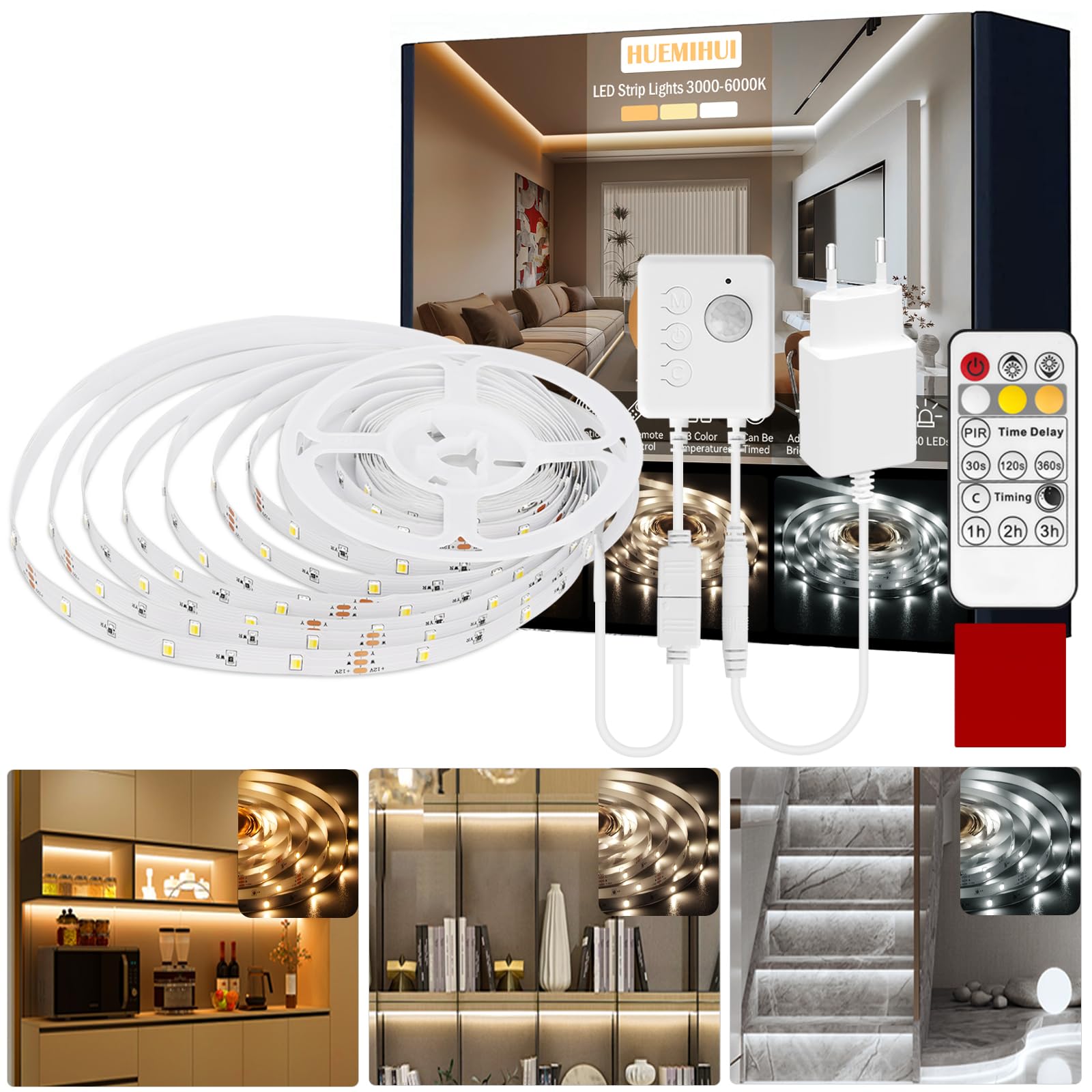 YOODI Striscia LED 5M Con Sensore Di Movimento E Timer – Luce Bianca Fredda, Flessibile, Tagliabile, Con Alimentazione USB