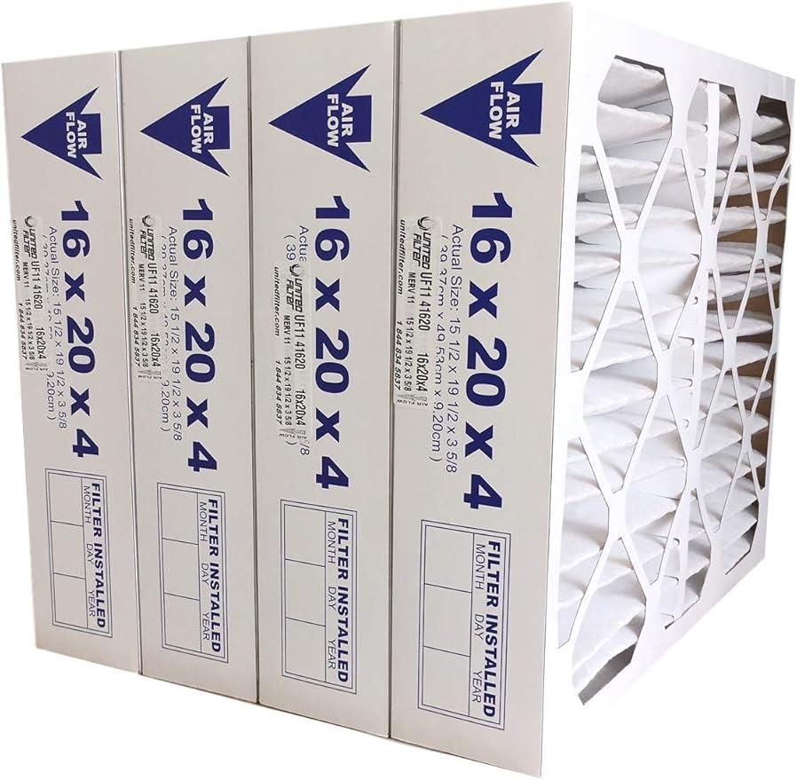 United Filter 16x20x4 MERV 11 Furnace Air Filters (Case of 4) HVAC