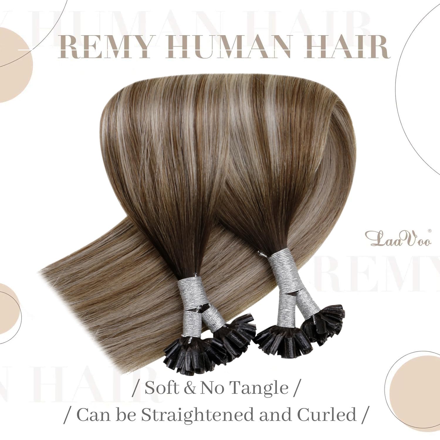 LaaVoo U Tip Hair Extensions Real Human Hair Brown, Remy Straight Balayage Dark Brown to Platinum Blonde Real Hair Extensions - Image 2