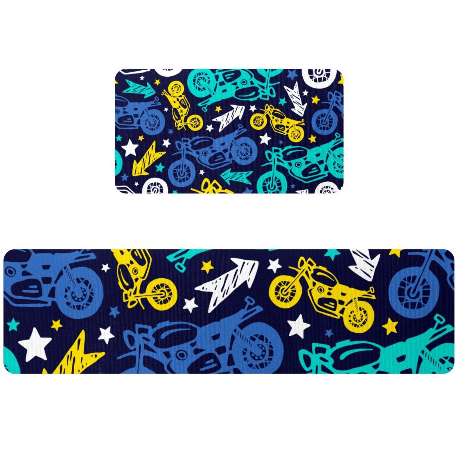 Tapis de cuisine lot de 2 motif moto lavables et antidérapants