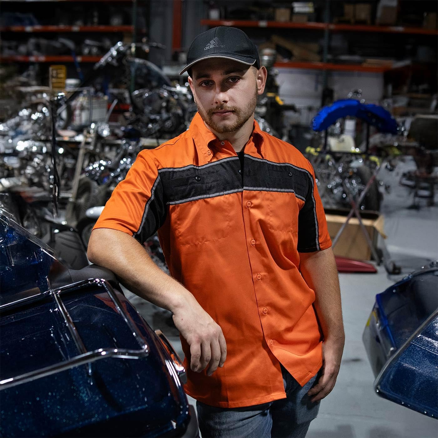 Milwaukee Leather MDM11670.144 Men's Black w/Orange Button Up Heavy-Duty Work Shirt for | Classic Mechanic Work Shirt - Image 2