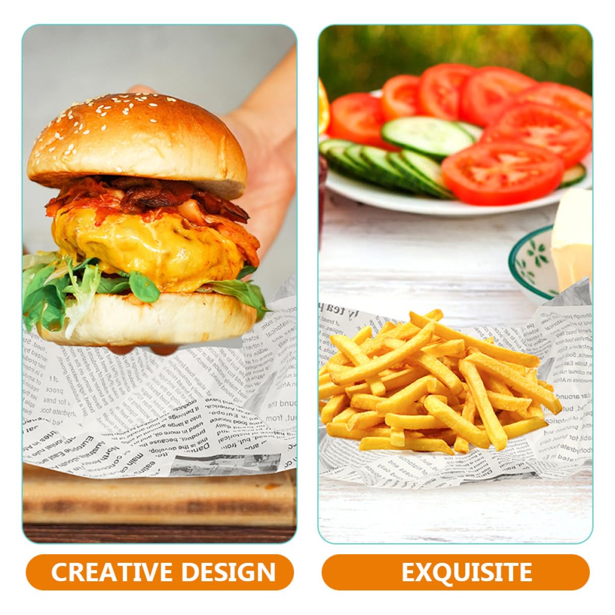SOLUSTRE 120Sheets Retro Bread Papers Greaseproof Vintage Food Wrap for Sandwiches French Fries Fried Chicken Household Baking for Parties and Gatherings