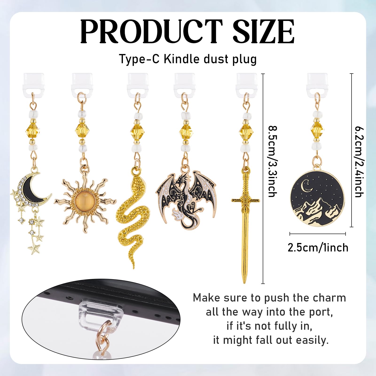 Charm antipolvere tipo C per Kindle, 6 pezzi, compatibile con Kindle Phone, accessori per e-reader