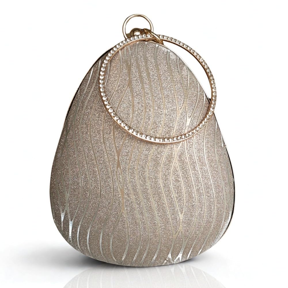 Clutch Purse for Women, Elegant Teardrop Design with Crystal Trim, Perfect for Bridal, Wedding, and Formal Events