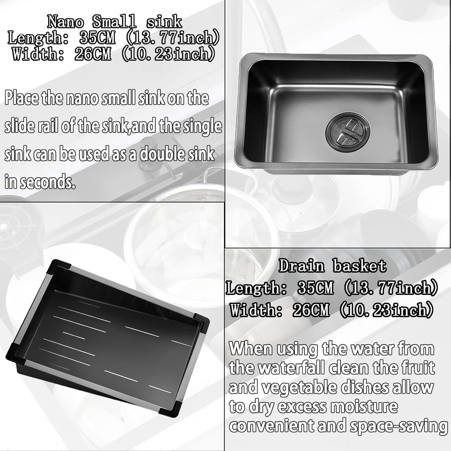 Kitchen Sink 32' Waterfall 304 Stainless Steel Kitchen Sink with Pull-Faucet Single Bowl Bar sinks Adjustable temp 32x18 inches Sinks