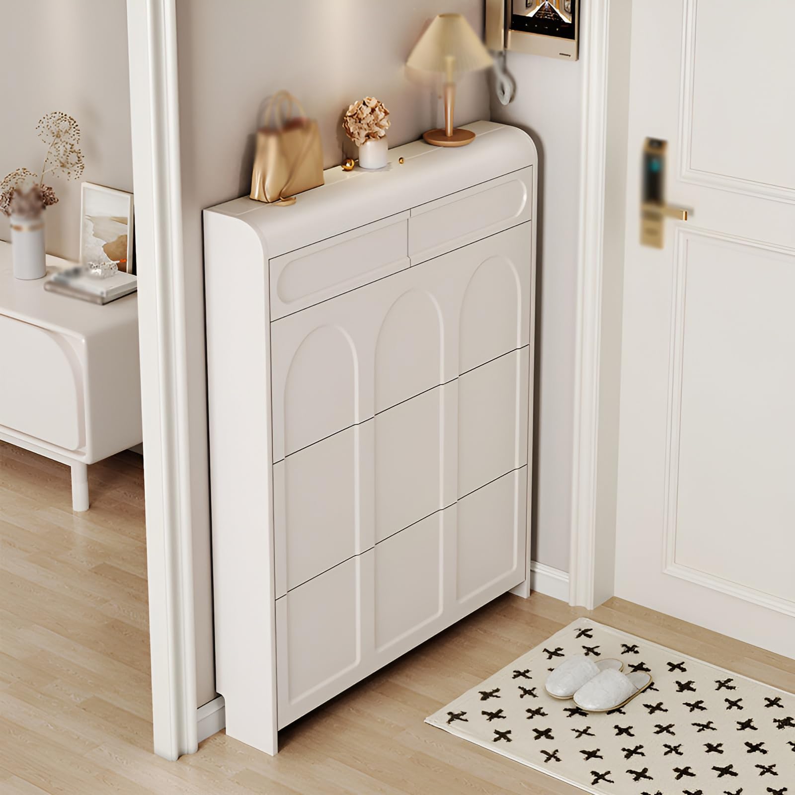 GLDWEY Schuhschrank, schmaler Flur, Schuhregal, Aufbewahrung, schwarz, 90 cm (Breite) x 90 cm (Höhe) x 30 cm (Tiefe), moderner Stil, Klapptür, verstellbare Regale, Eingangsbereich Küche, Haushalt & Wohnen