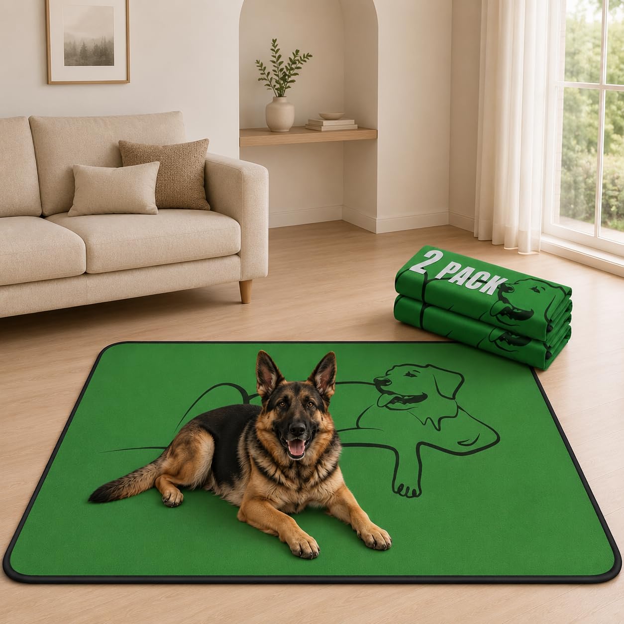Zlune Green 2 Pack Washable Pee Pads For Dogs, Reusable Training Puppy Pads Absorbency Non-Slip & Leak-Proof For Pet Whelping Box Playpen Crate Sofa Bed Floors (129Cm × 132Cm,)